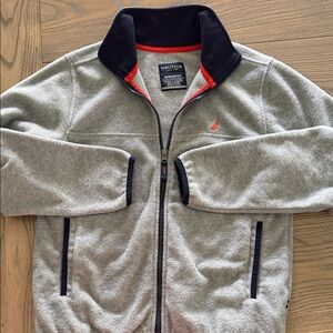 Nautica Light Gray Fleece Jacket with Navy and Red Accents